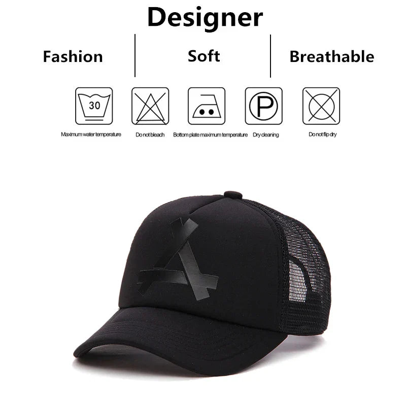 Unisex A- Letter Printing Baseball Net Caps Hip Hop Cap Spring and Summer Outdoor Adjustable Casual Hats Sunscreen Hat