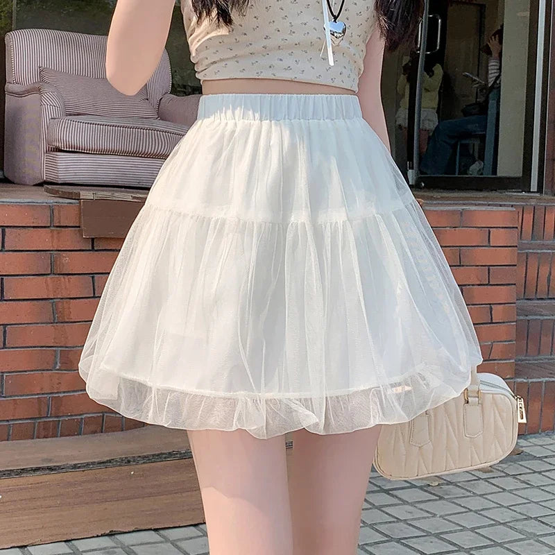 Women Summer 2026 A-Line Mini Skirt Pleated Puffy Short Skirt Korean Fashion Style Flower Bud Skirt Sweet Streetwear Y2k
