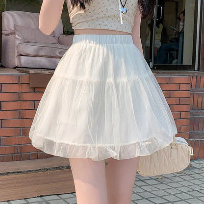 Women Summer 2026 A-Line Mini Skirt Pleated Puffy Short Skirt Korean Fashion Style Flower Bud Skirt Sweet Streetwear Y2k