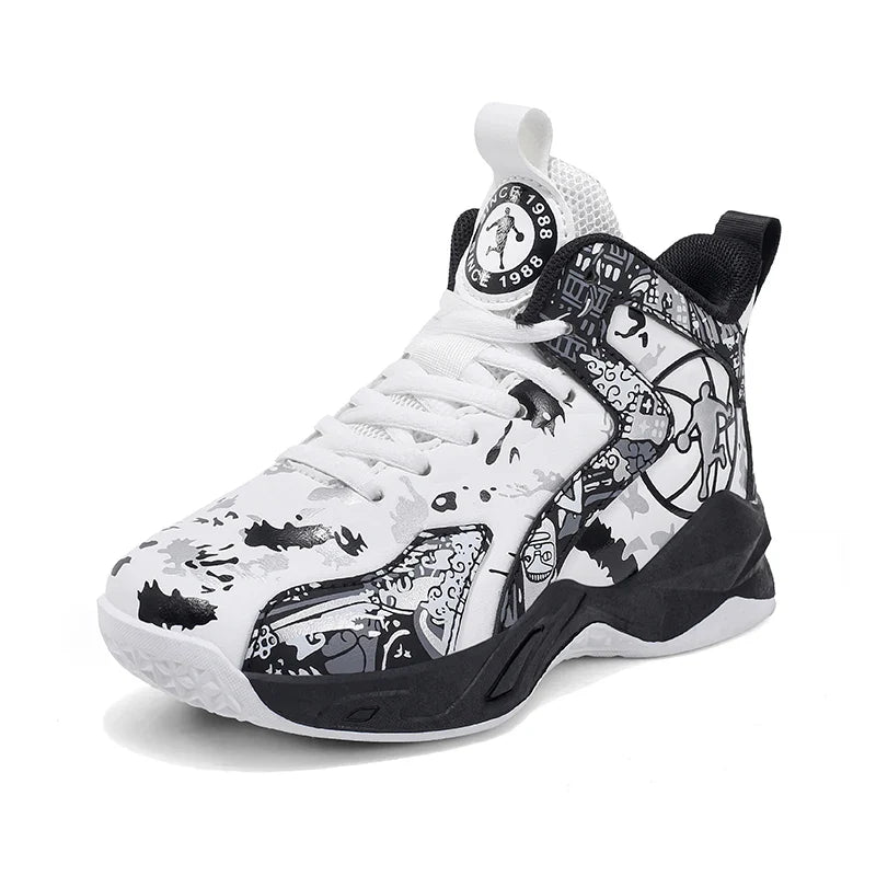 Original Children's Basketball Shoes Fashion Print Purple Basketball Sneakers Kids Training Shoes High Top Sports Shoes For Boys