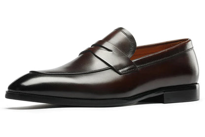 Mens Penny Loafers Elegant Wedding Party Full Grain Leather Casual Dress Shoes Brown Black Business Formal Shoes Moccasins