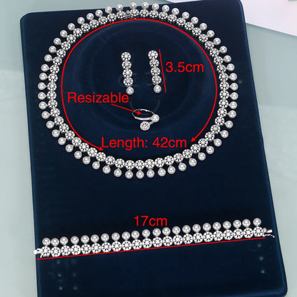 New Trendy Pearl Tassel 40cm Necklace Earring 4PCS Jewelry Set For Women Wedding Party Full Zircon Dubai Bridal Jewelry Set Gift