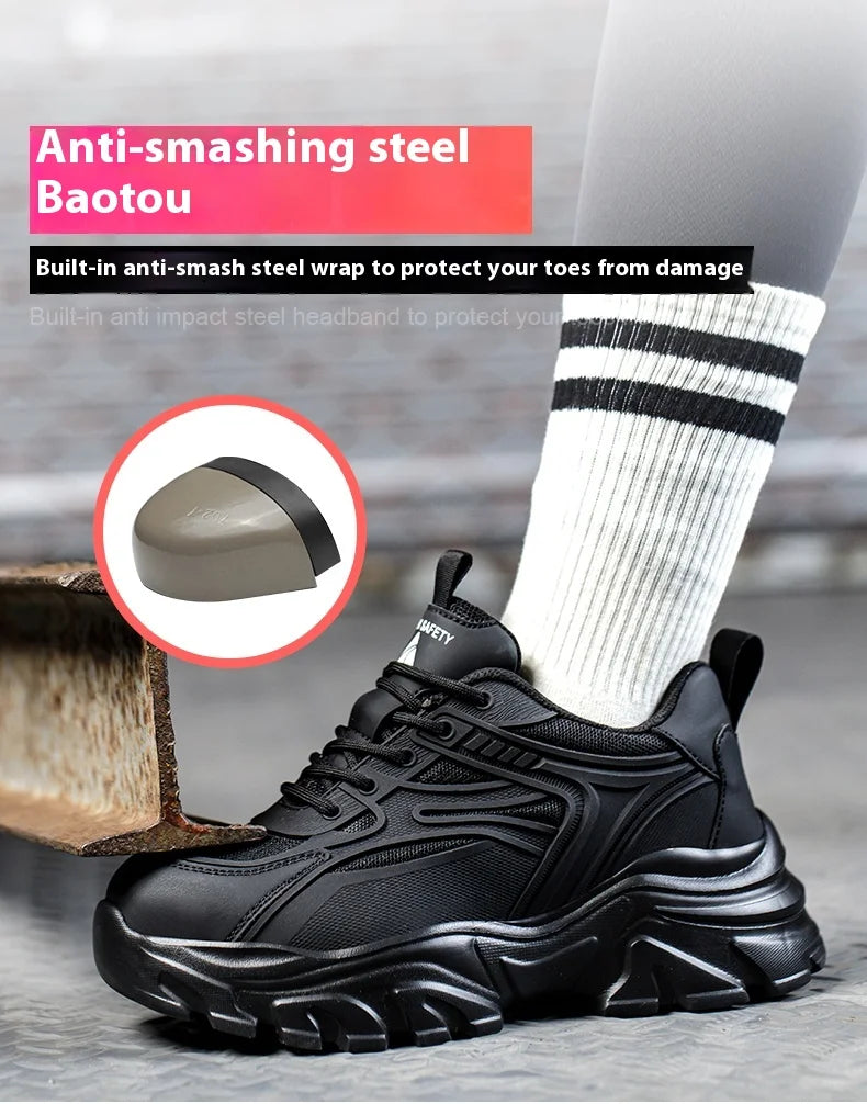 Steel Toe Safety Shoes For Women, Anti-Puncture Anti-Smash Non Slip Industrial Work Boots Lightweight Protective Platform Shoes