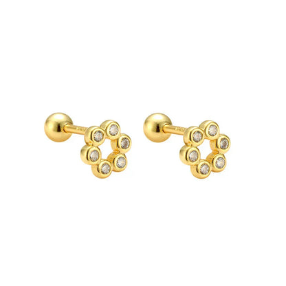 925 Sterling Silver Fashion Simple Golden Flower Beads Small Stud Earrings for Women Teen Piercing Jewelry Accessories