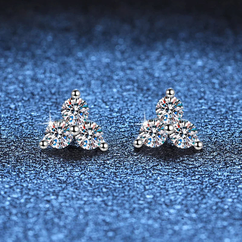 New In 3-Stone 0.1CT Moissanite Stud Earrings For Women Party Wedding Fine Jewelry S925 Sterling Silver Diamond Earring