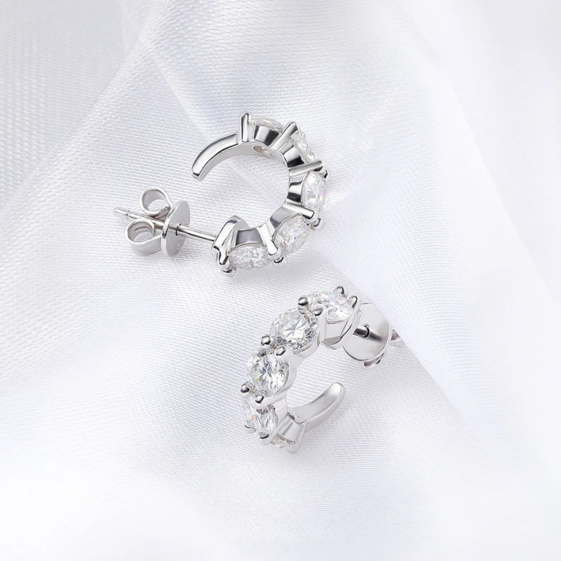 3/4mm D Color Full Moissanite Hoop Earrings for Women Luxury Quality Jewelry 100% 925 Sterling Silver Original Design
