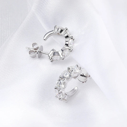 3/4mm D Color Full Moissanite Hoop Earrings for Women Luxury Quality Jewelry 100% 925 Sterling Silver Original Design