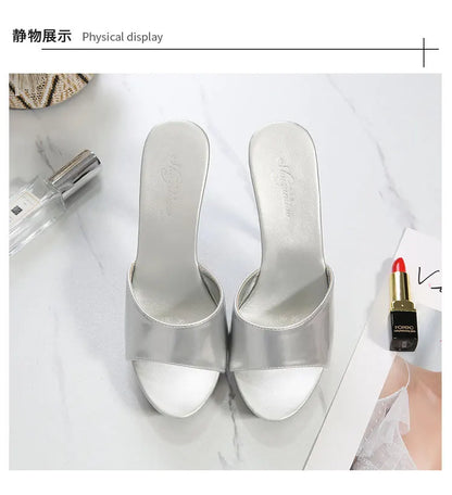 Slippers Women Summer 2022 New Black High Heels 13 CM  Color Club Sexy High Platform Thin  Party Girl Show Sandals  Size 34-43