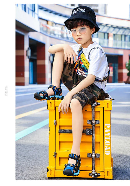 Children's Summer New Sandals Boys Fashion Camouflage Mountaineering Anti slip Sandals Outdoor Leisure Sports Slippers 28-40