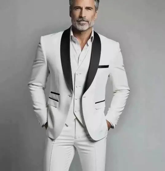 US Size Men Lapel Black Collar 3 Pcs Suit Set Coat Vest Trousers / Business Groom Wedding Dress Fprmal Blazer Pants Waistcoat