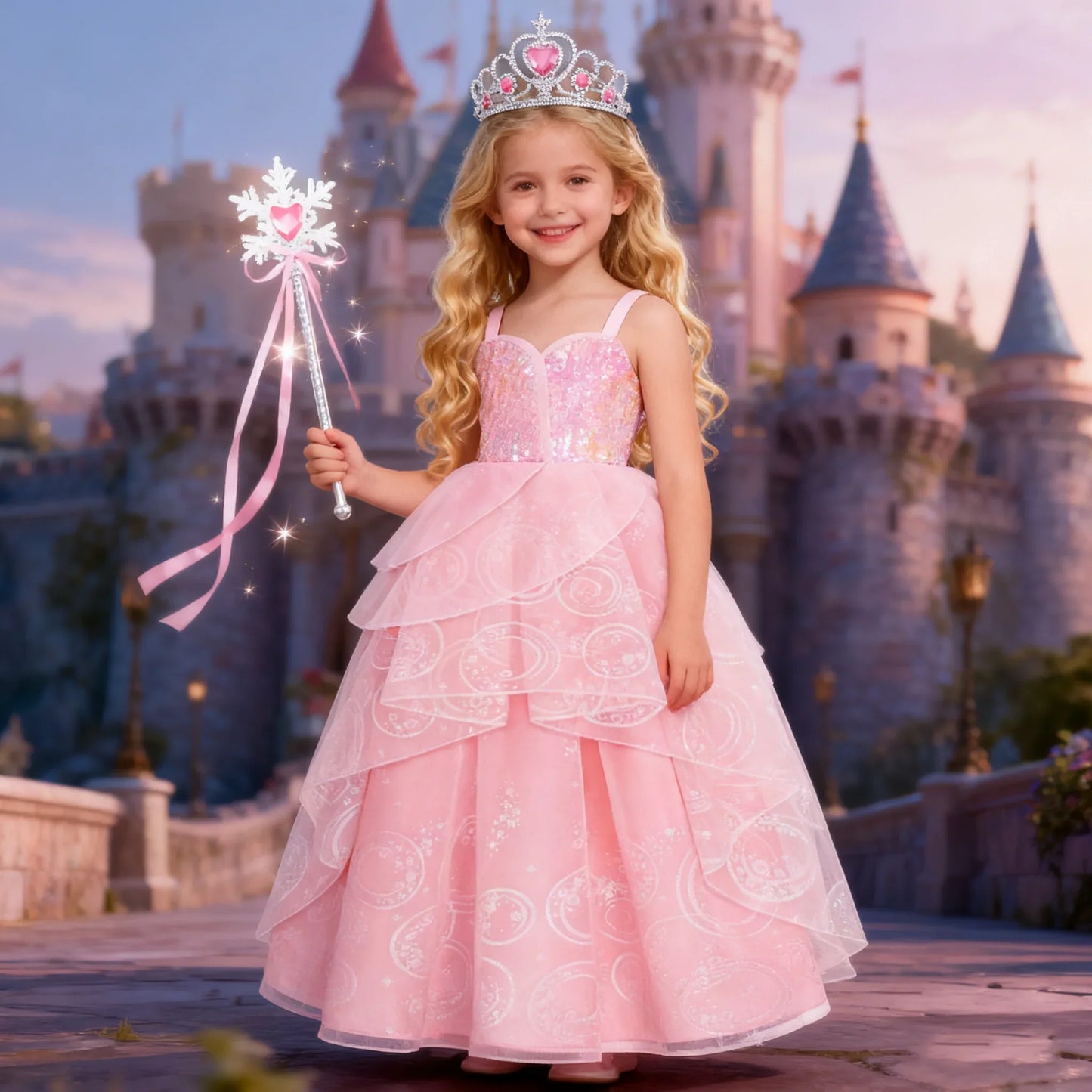Children Pink Witch Dress Wicked Glinda Elphaba Clothes Cosplay Costume Girls Halloween Costume Kids Good Witch Princess Dresses