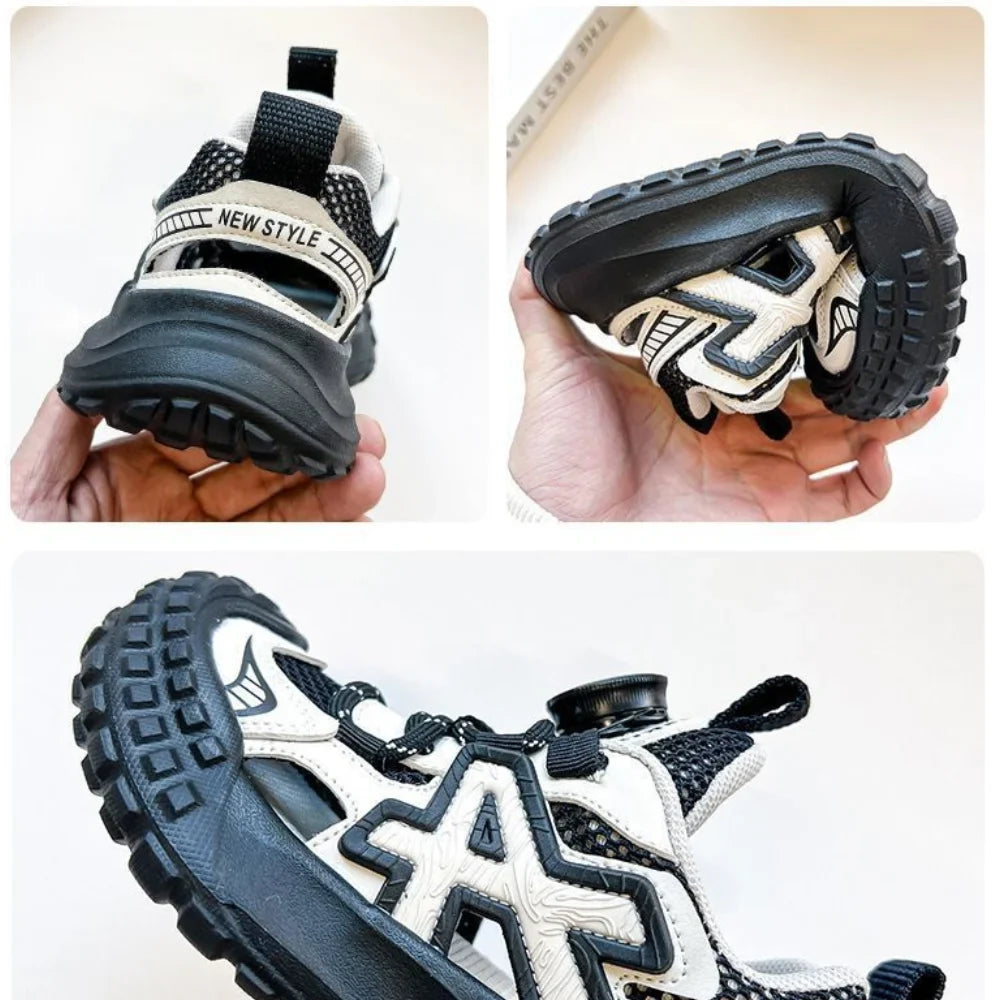 Boys Girls Sports Sandals Rotating Button Students Sneakers Hollowed-out  Summer New Students Running Shoes Mesh Breathable