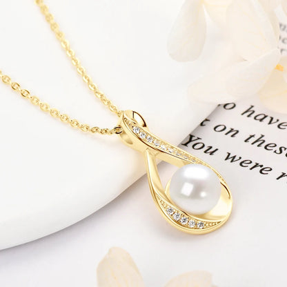 Moissanite Natural Freshwater Pearl Infinity Pendant Necklace & Earrings Sets for Women 925 Sterling Silver Wedding Jewelry Set