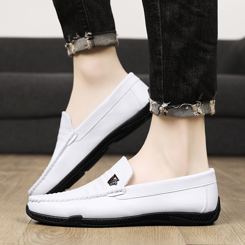 New White Black Leather Men Casual Shoes Luxury Brand Formal Dress Shoes Designer Men Loafers Breathable Slip on Driving Shoes