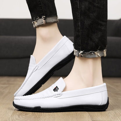 New White Black Leather Men Casual Shoes Luxury Brand Formal Dress Shoes Designer Men Loafers Breathable Slip on Driving Shoes