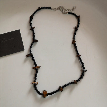 Vintage Leather Brown Stone Sun Pendant Beaded Choker Clavicle Chain Necklace For Women Unique Y2K Personalized Grunge Jewelry