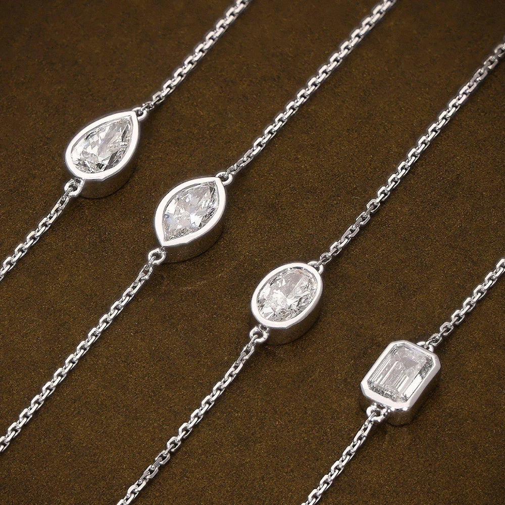 Lucky Clover Full Moissanite Link Bracelet Women S925 Silver Pear Cut Lab Diamond Bridal Adjustable Dainty Hand Chain Gift