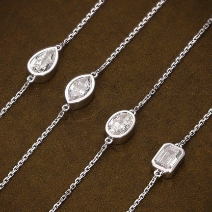 1/2CT Bezel Set Pear Oval Cut Moissanite Solitaire Link Bracelet Women S925 Silver Dainty Diamond Bridal Wrist Chain Gift