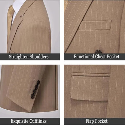 2pc Striped Double Breasted Men’s Suit Set(Jacket+Pants) Business Formal Man Suits Wedding Party Prom Dinner Work Travel Dinner