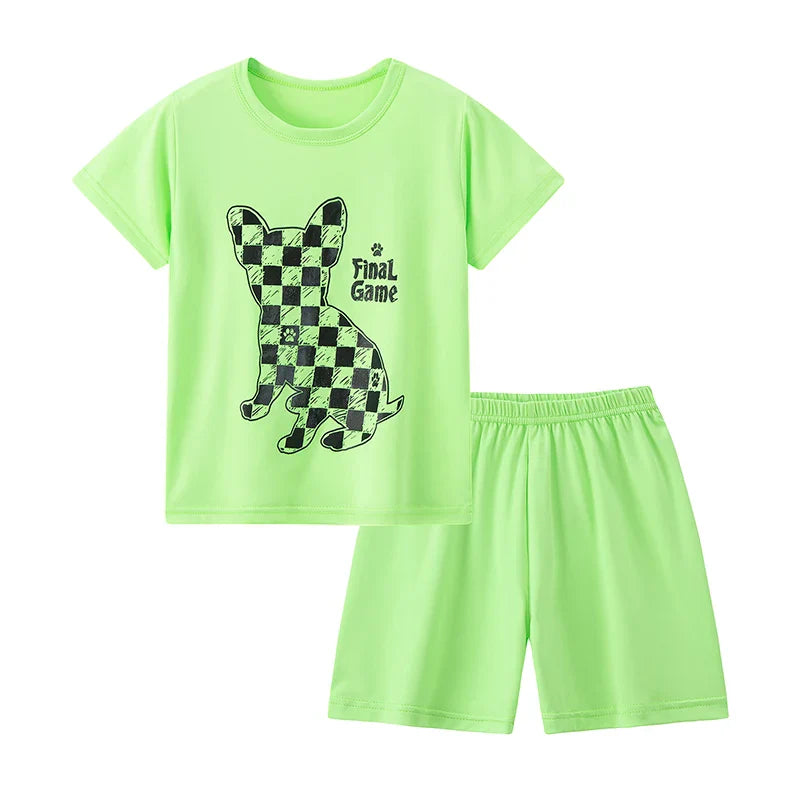 2-piece Summer Children's Comfortable And Versatile Cute Short sleeved Shorts Set For Boys And Girls Casual Home And Outdoor Set