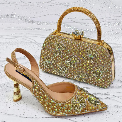 Women's Purple High Heel Party Shoes & Rhinestone Handbag Set - Italian Design for Weddings & Special Occasions
