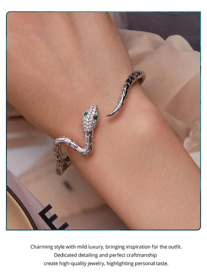 Authentic Green Zircon Snake Opening Bracelet Animal Cuff Bracelet Pave Setting CZ for Women Fashion Jewelry YIB058