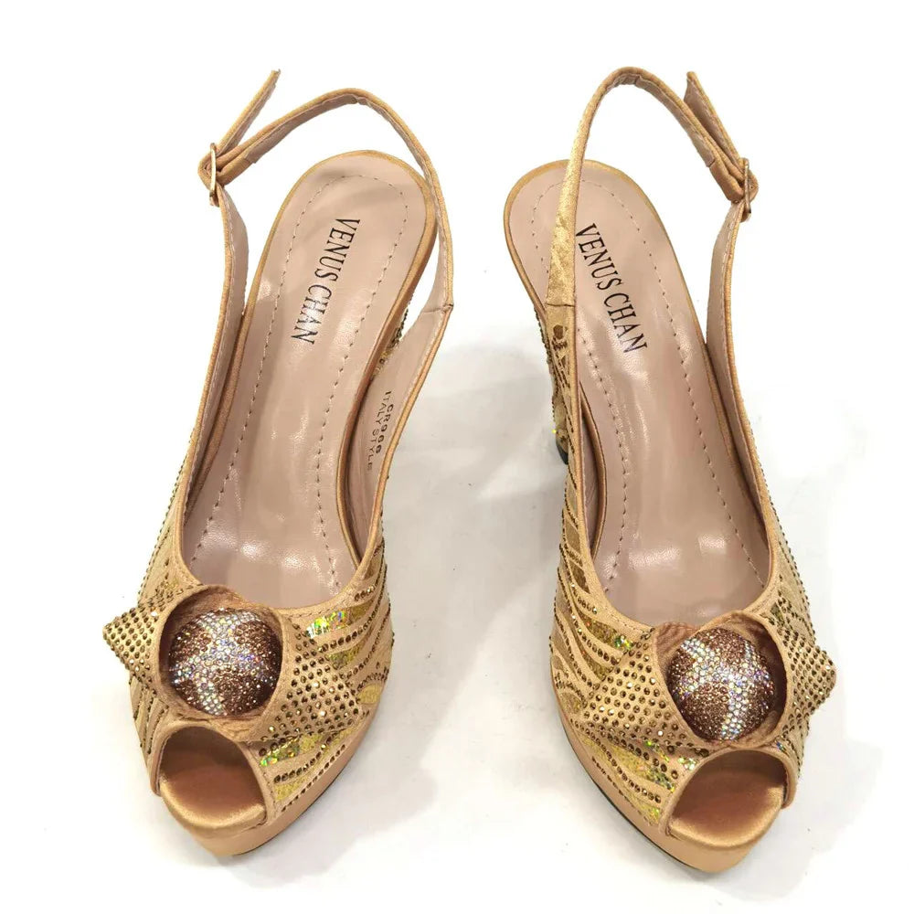 Elegant Fashion Peep Toe High Heels Laser-striped Sequin Rhinestone Women's Party Shoes and Bags 2026 Italian Design