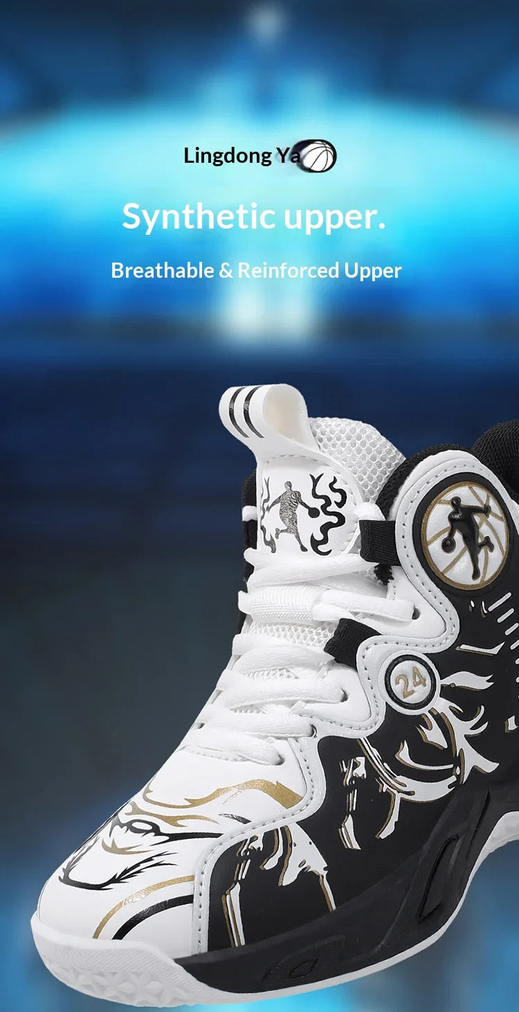 A pair of children's four-season high-top leather basketball shoes, wear-resistant and soft sneakers, sizes 31-37，YY-Y2876