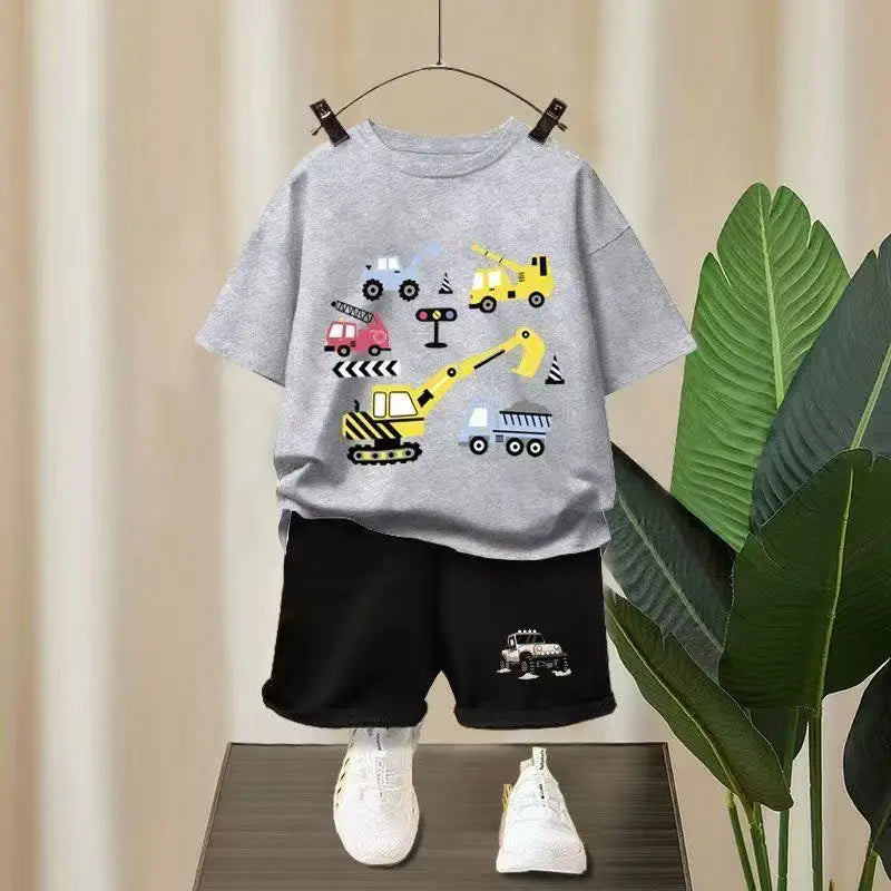 Summer Baby Girl Boy Clothes Set Children Excavator Cartoon Printing T-shirt and Short 2 Pieces Suit Kid Shorts Sleeve Tracksuit