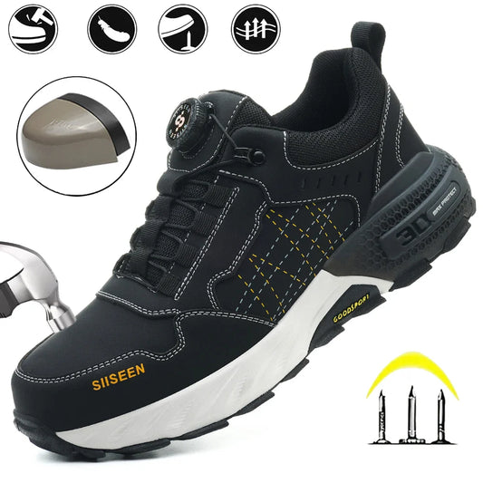 Men's Safety Shoes Steel Toe Anti- Crush Kevlar Fashion Outdoor Work Boots Industrial Workshop Button Style Footwear