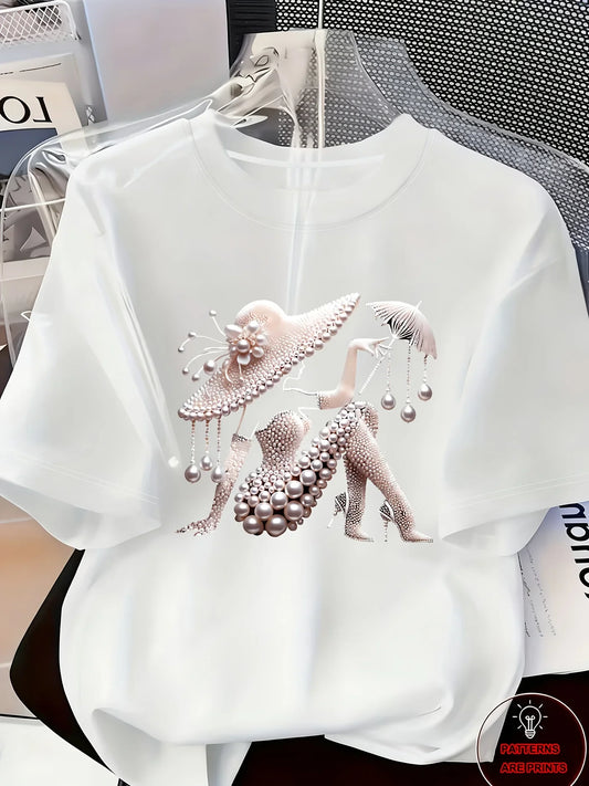 Elegant and Light Luxury Style Outfit Women's Printed T-shirt Light Luxury Gorgeous Daily Spring/summer Casual  Short Sleeve Top