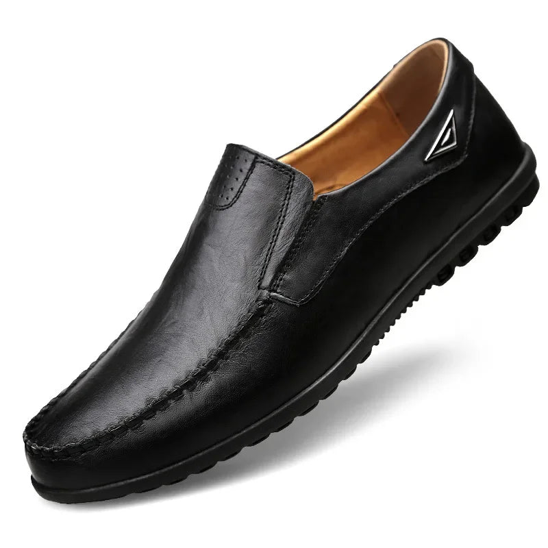 Leather Men Casual Shoes Breathable Soft Mens Loafers Italian Brand Moccasins Slip on Black Driving Shoes Plus Size 37-47