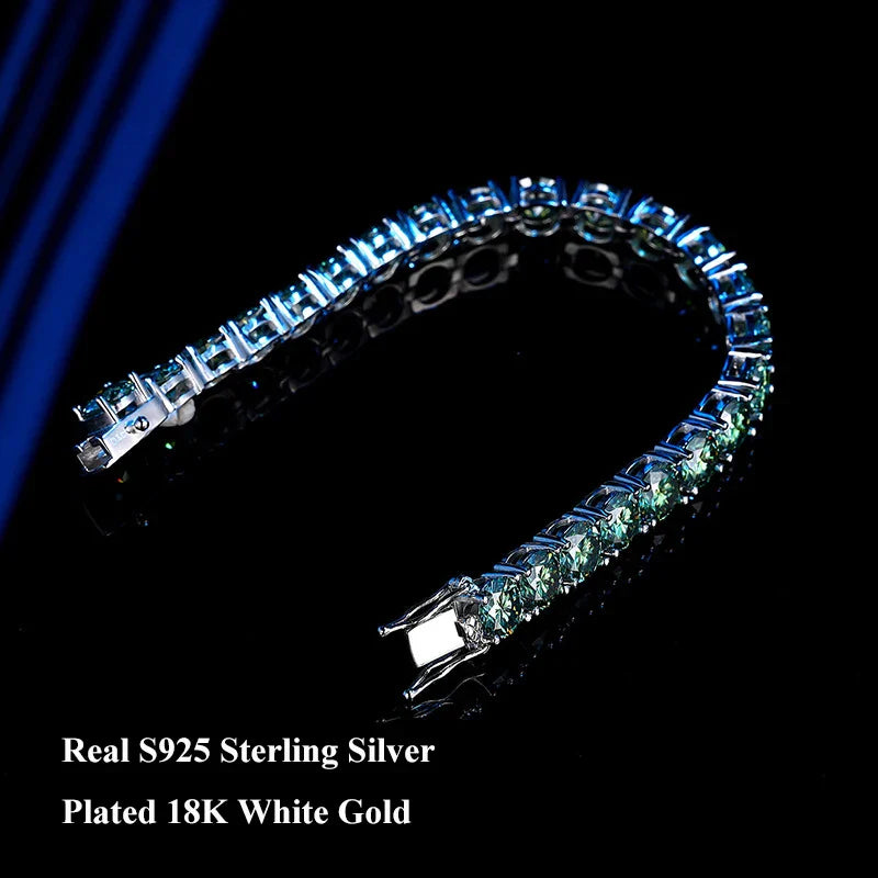 GRA Certified Tangerine Blue Full 3/4/5/6.5MM Moissanite Tennis Bracelet for Women Men S925 Silver 23cm Link Bracelets Gift