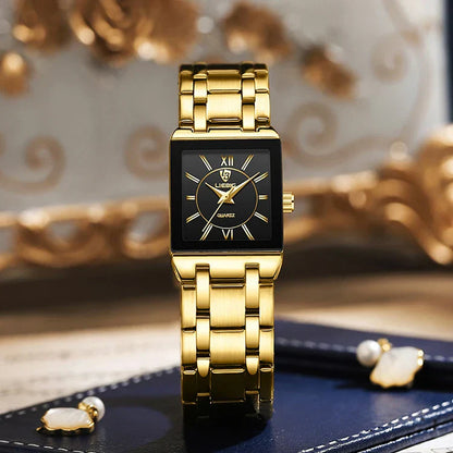 Luxury Quartz Wristwatches For Women Men Business Watch Simple Design Black Gold Stainless Steel Waterproof Quartz Clock