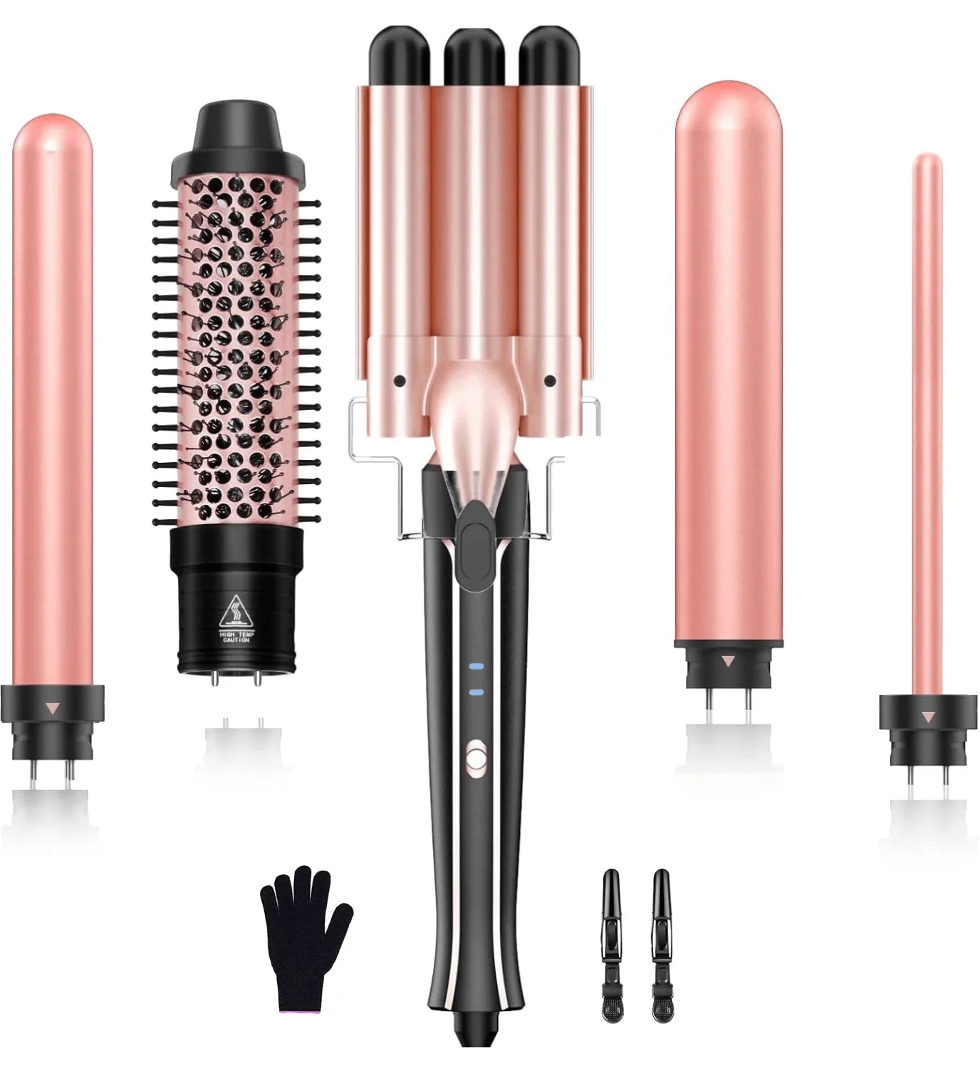 5 in 1 Hair Curlers Set with Curling Brush, 0.35”-1.25” Hair Curler Wand for Hairstyle and Heat Resistant Gloves and Hair Clip