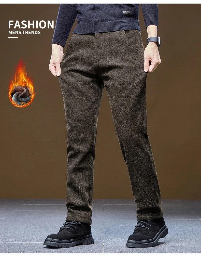 Men's Winter Velvet Casual Pants Thickened Warm Slim Fit Comfortable Solid Color Trousers Korean Fleece  Fashion Outdoor Jogging