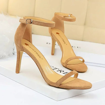 Women Gladiator Stiletto Classic Ankle Strap Holiday Beach Sandals Lady Fashion Suede 8cm 11cm High Heels Sexy Red Brown Sandles