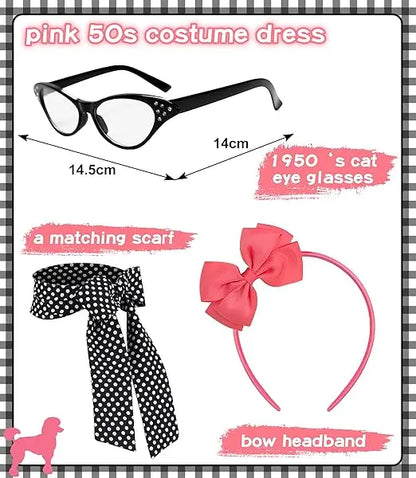 Girls Party Dresses Summer Dress Poodle Print Polka Dot Vintage Dress With Scarf Outfit Girls Casual Summer Dresses Birthday