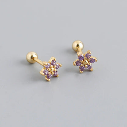 925 Sterling Silver Fashion Korean Petal Screw Bead Stud Earrings for Women Charm Ear Bone Piercing Jewelry Accessories