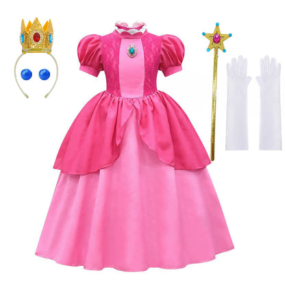 2025 Odyssey Plumber Bros Video Game Role Playing Girl Peach Princess Dress Movie Luigi with Peach Adventure Cosplay Party Dress