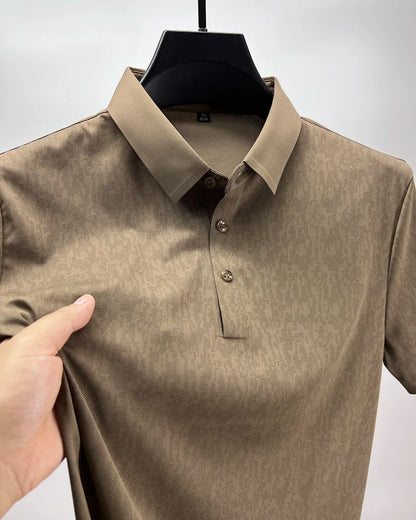 High end jacquard design short sleeve T-shirt men new summer ice silk breathable and cool lapel top fashionable brand POLO shirt
