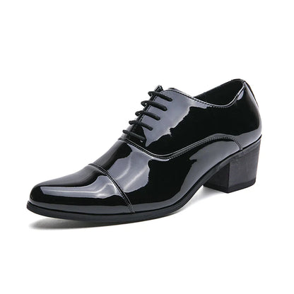 New 2025 Luxury Gold Men High Heel Leather Shoes Moccasins Designer Pointed Dress Shoes Men Wedding Formal Shoes Big Size 46