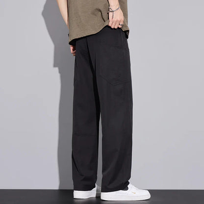 2026 Summer Thin Men's Loose Pants with Large Pockets Work Style Casual Straight Solid Color Male Simple Baggy Pants