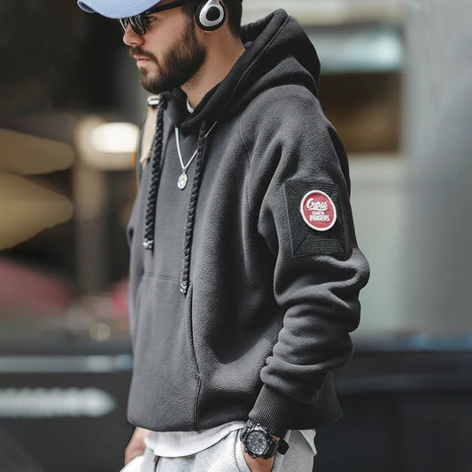 Autumn Winter Casual Heavyweight Hoodie Men's Black Versatile Thickened Fleece Pullover Loose Warm Hooded Sweatshirt