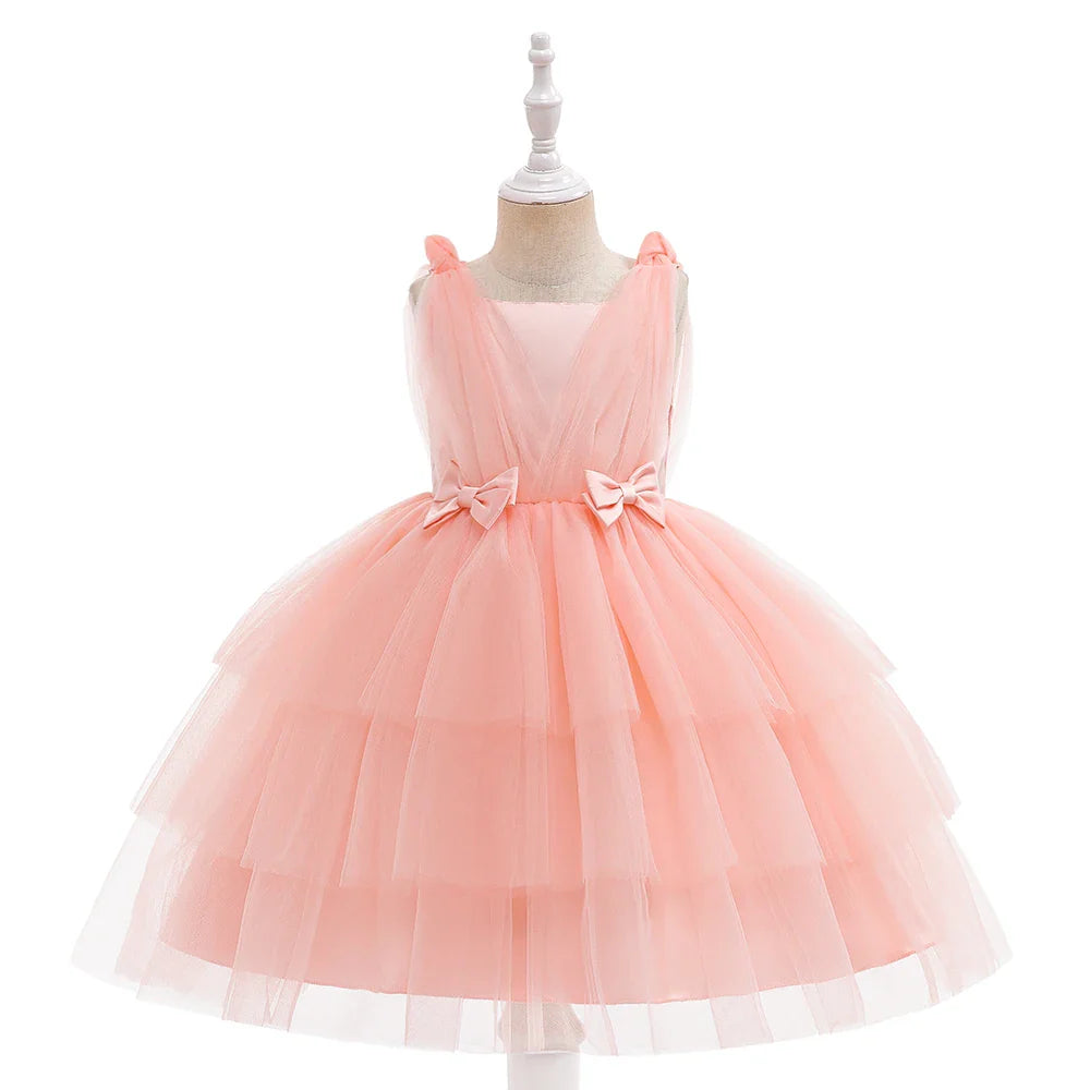 Summer Bow Bridemaid Party Girls Dresses Elegant Tulle Birthday Wedding Princess Dress for Girl New Years Prom Christmas Costume