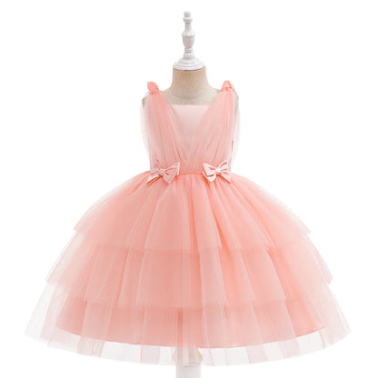 Summer Bow Bridemaid Party Girls Dresses Elegant Tulle Birthday Wedding Princess Dress for Girl New Years Prom Christmas Costume