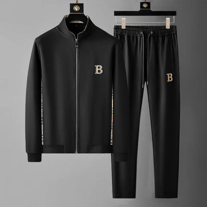 Spring Autumn Men's Sets Luxury Bee Printed Zipper Sweatshirt Solid Color Leisure Sports Elastic Wasit Pants Man Suits