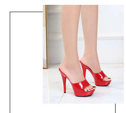 Slippers Women Summer 2022 New Black High Heels 13 CM  Color Club Sexy High Platform Thin  Party Girl Show Sandals  Size 34-43