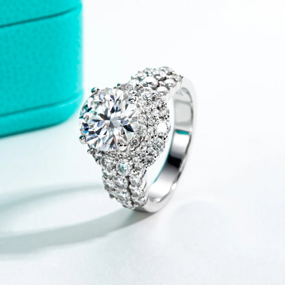 4.92cttw D Color Moissanite Halo Engagement Ring 18K Gold Plated Luxury Wedding Band Rings For Women Jewelry Wholesale