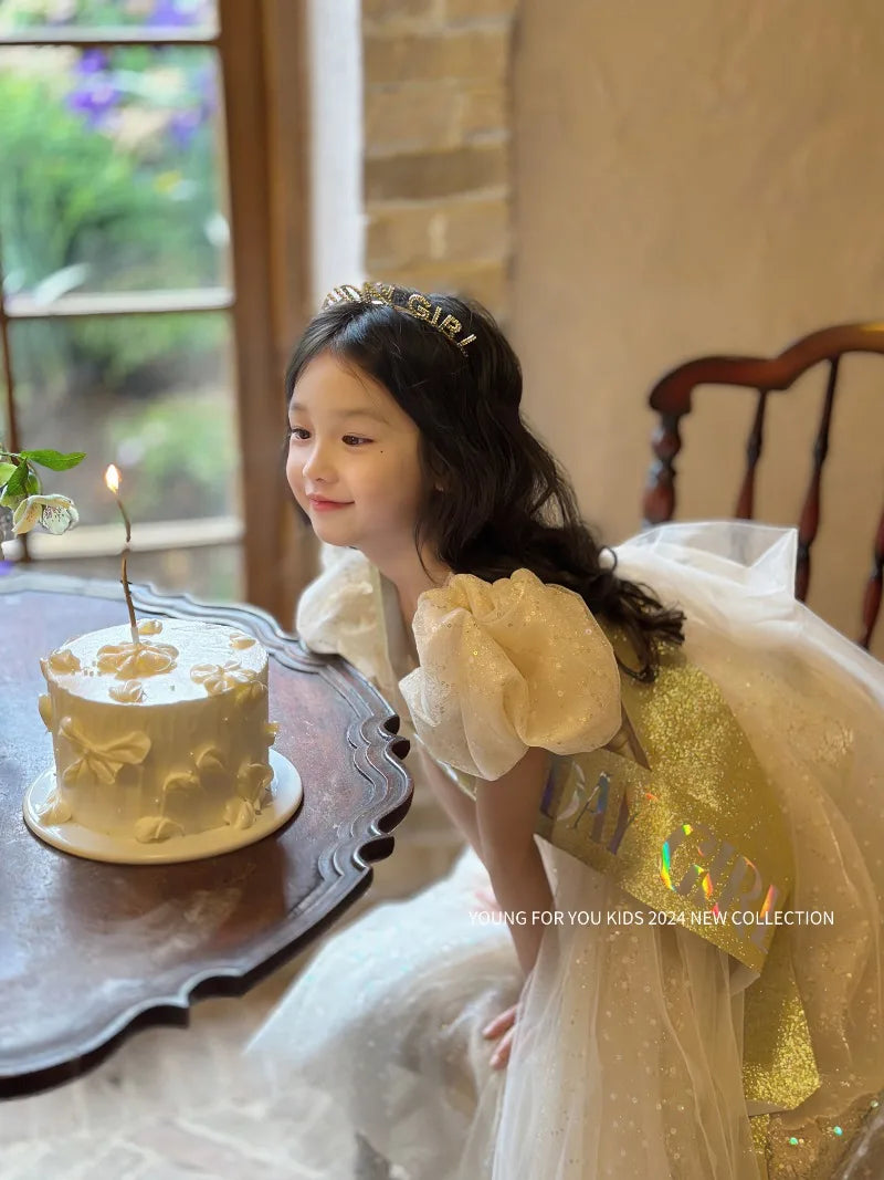 Children Dress Princess Dress 2026 Summer New Girls Sparkling Fairy Fluffy Gauze Dress